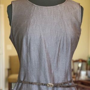 Sharagano sz 8 grey/brown sheath dress w/belt